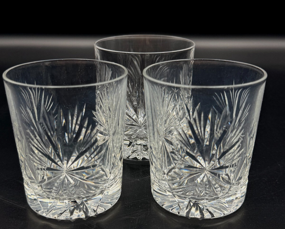 3 Vintage Star of Edinburgh Crystal Whisky Glasses Old Fashioned Scotland Signed